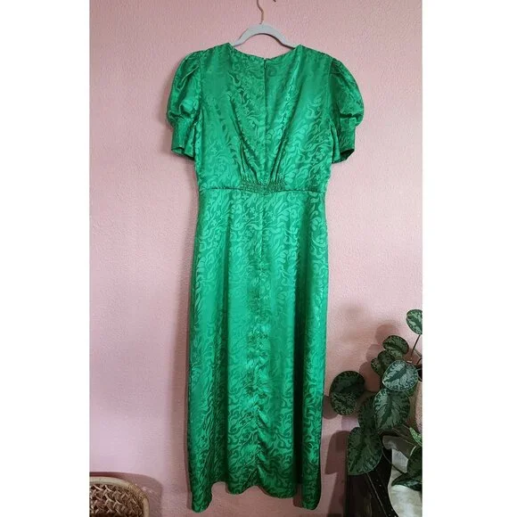 SALONI 100% Silk Green Bianca Midi Dress NWT Size 10 - Picture 6 of 17